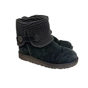 UGG Shaina Knit Fold Over Boots Black Suede Girls Size 4